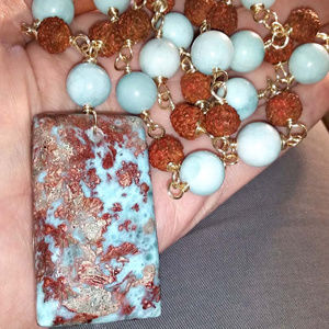 Larimar Pendant on 28" Hand Wrapped Chain